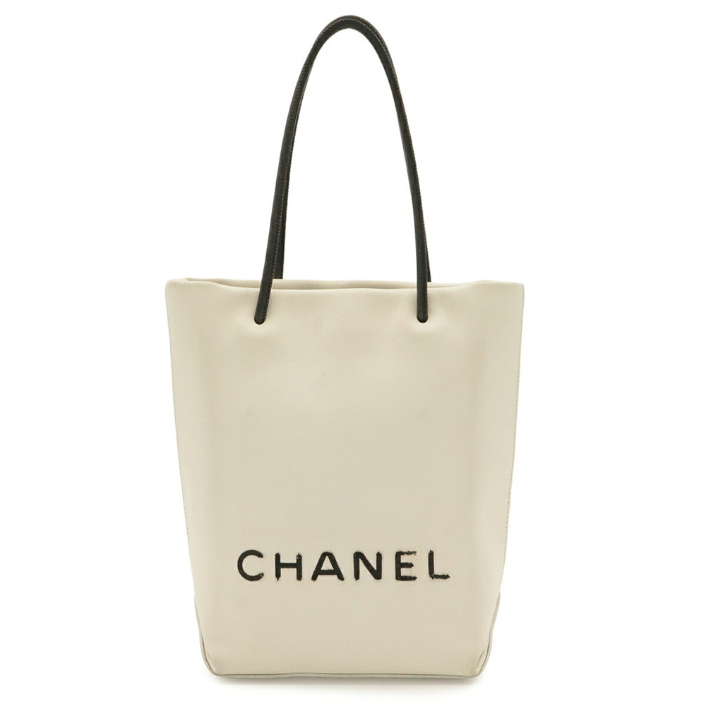 CHANEL Essential Tote PM Small Bag Handbag Leather White Black A46880